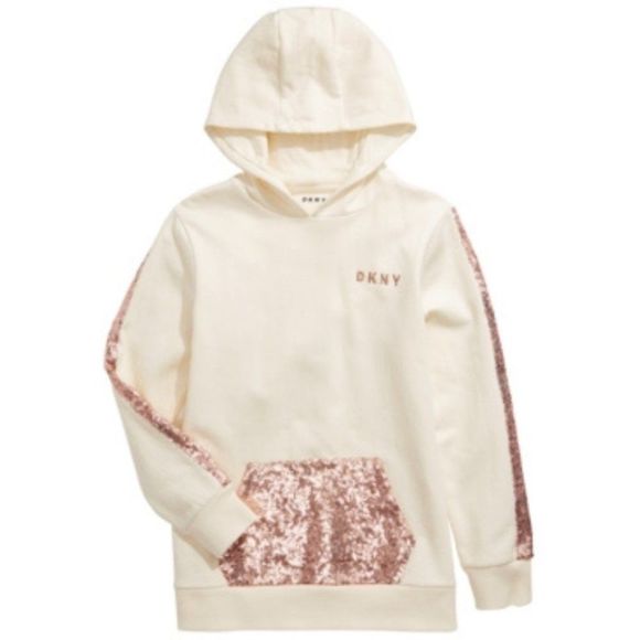 Dkny Other - DKNY Kids' Big Girls Off White Sequin-trim Hoodie Sweatshirt Size Large …